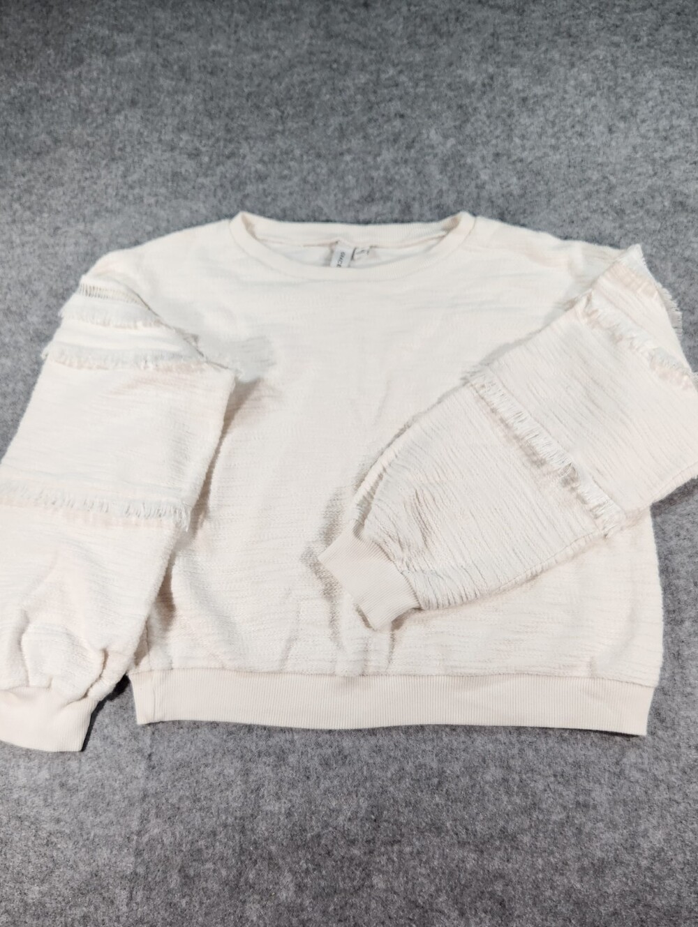 Grace + Karma Cotton Cream Crewneck Sweater with Fringe Accent Size Small